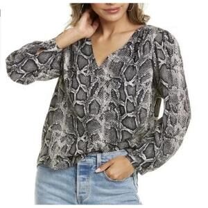 REBECCA TAYLOR Women’s Silk Python Print Keyhole Neck Blouse In Black|White-SZ 8